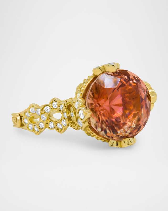 18K Yellow Gold Bicolor Tourmaline Ring with Diamonds